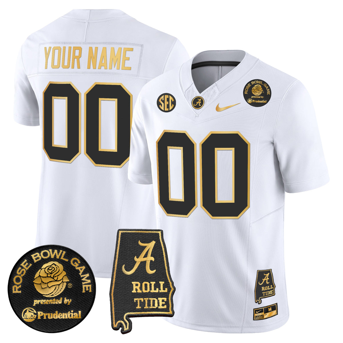 Alabama Crimson Tide 2025 Rose Bowl Gold Vapor Limited Custom Jersey - Alabama Map - All Stitched