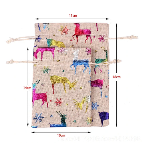 10pcs 10x14 13x18cm Color Printing Elk Burlap Christmas Gift Jewelry Wedding Party Decoration Drawer Bag Sachet Bag 66