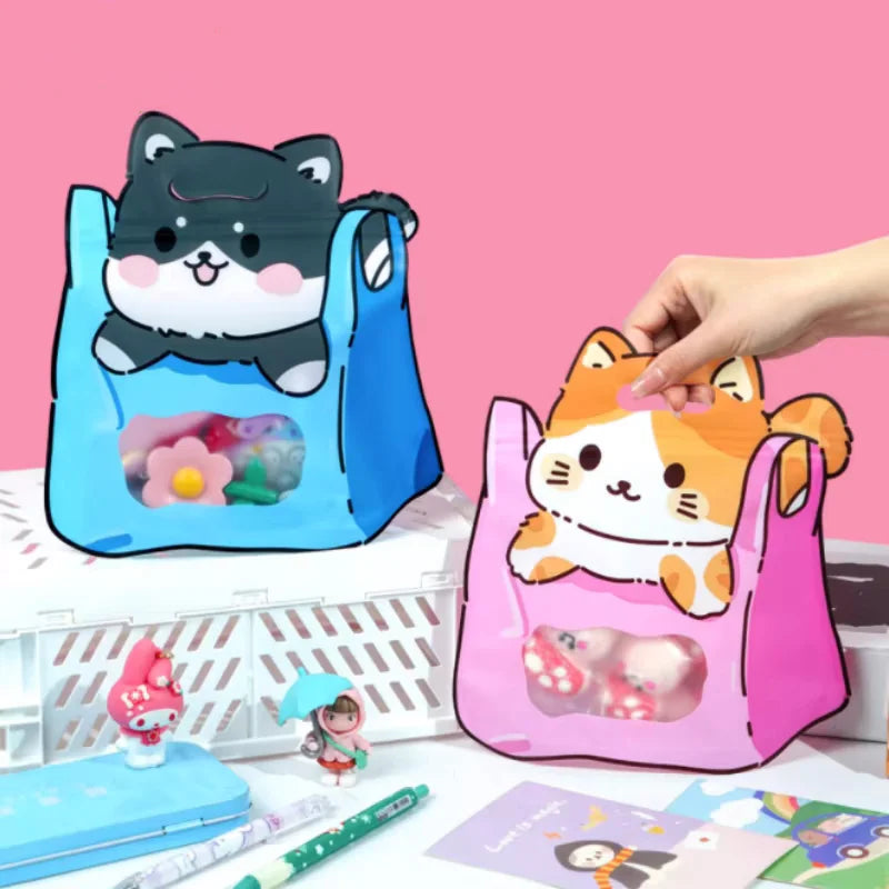 50PCS Lovely Stand-up Cat Zipper Packaging Bag DIY Portable Window Wedding Birthday Snack Sugar Candy Kids Gifts Storage Pouches
