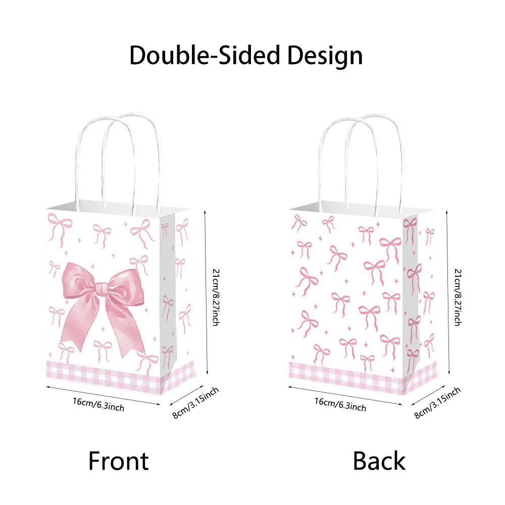 10/50pcs Pink Bow Themed Party Paper Gift Bag Candy Gift Bag Bridal Engagement Wedding Kids Birthday Baby Shower Party Supplies